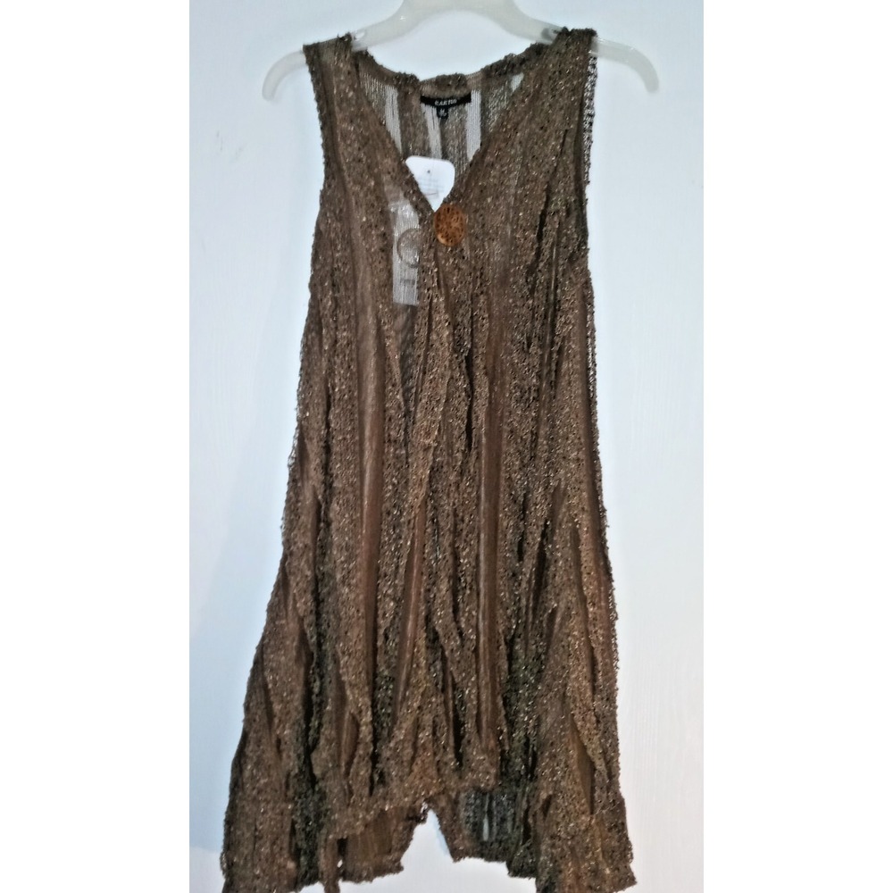 Kaktus Open Cardigan Med Vest  Long Glitter semi-sheer Mesh Crochet Duster